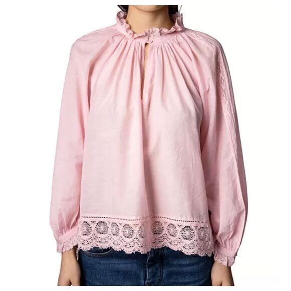 Zadig & Voltaire Theresa Lace Trim Blouse pink size L - Picture 1 of 9